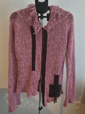 La Cite Paris Pink Chunky Knit Zip-Up Hooded Jacket